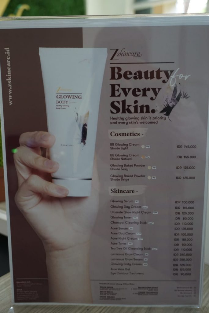 price list aneka perawatan kecantikan di z glow bekasi